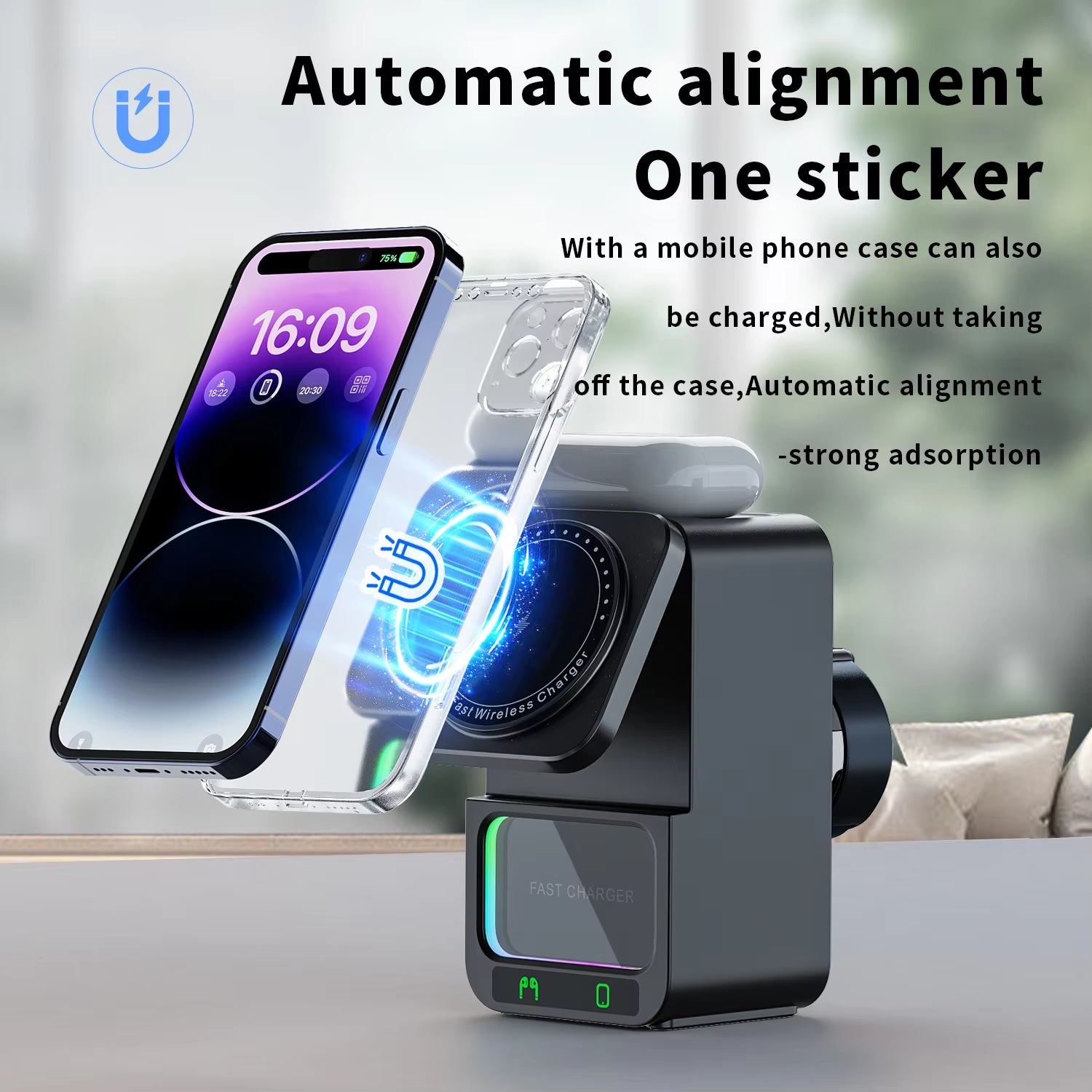 5 in 1 Wireless Charger Strong Magnet Five in One Sleep Aid Music Box BT Speaker Wireless Charger with RGB Lights