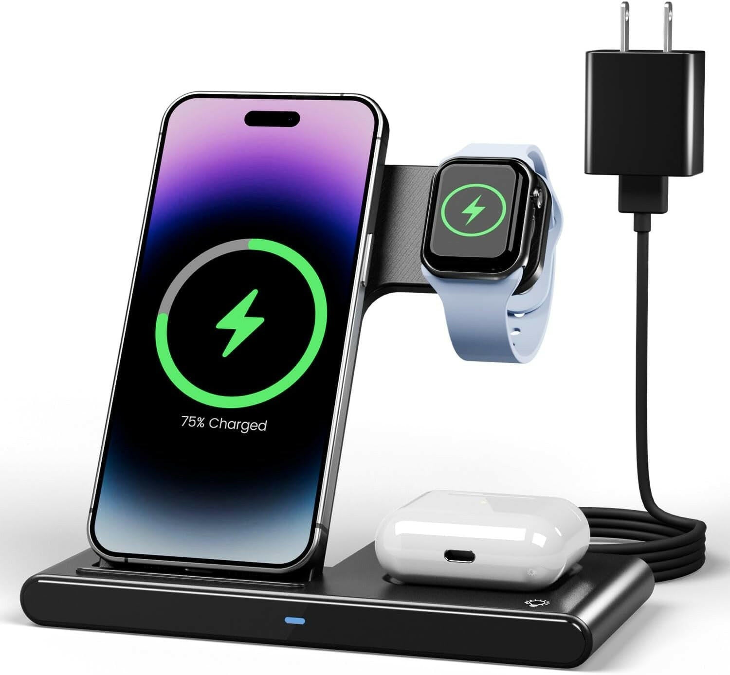 Wireless Charger Iphone Charging Station: 3 in 1 Charger Stand Multiple Devices for Apple - Iphone 15 14 Pro Max 13 12 11 - Watch 8 7 6 5 4 3 2 Se - Airpods 3 2 Pro