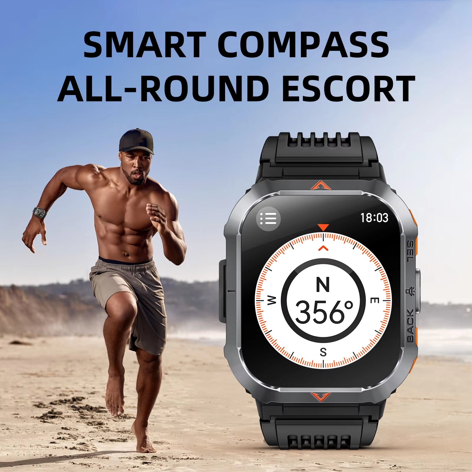 GS50 Outdoor Sports Smart Wearables Strong Light Flashlight Heart Rate Blood Pressure Monitoring APP Control BT5.2 Smart Watch