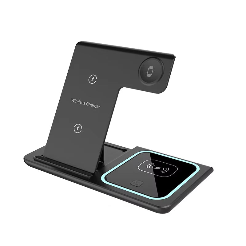 Foldable Portable 3-In-1 Wireless Phone Charging Stand 15W 10W Wireless Charger for Mobile Phone Smart Watch Earphones