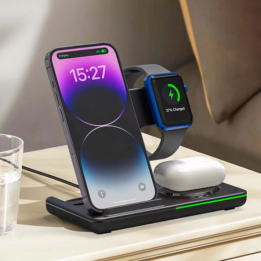 3 in 1 Multifunction Foldable Wireless Charger Stand 15W Fast Charging Holder for Mobile Phone Mobile Watch Earphones