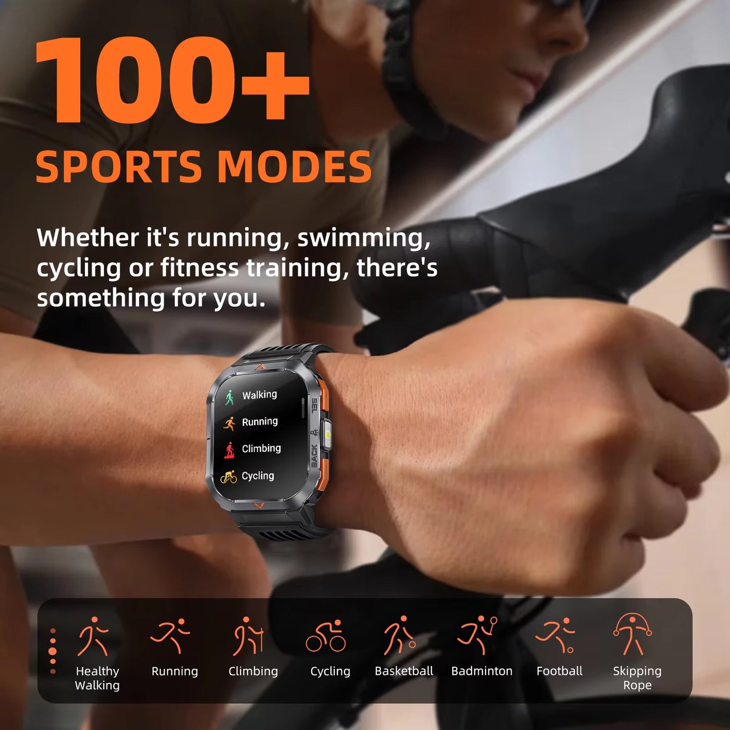 GS50 Outdoor Sports Smart Wearables Strong Light Flashlight Heart Rate Blood Pressure Monitoring APP Control BT5.2 Smart Watch