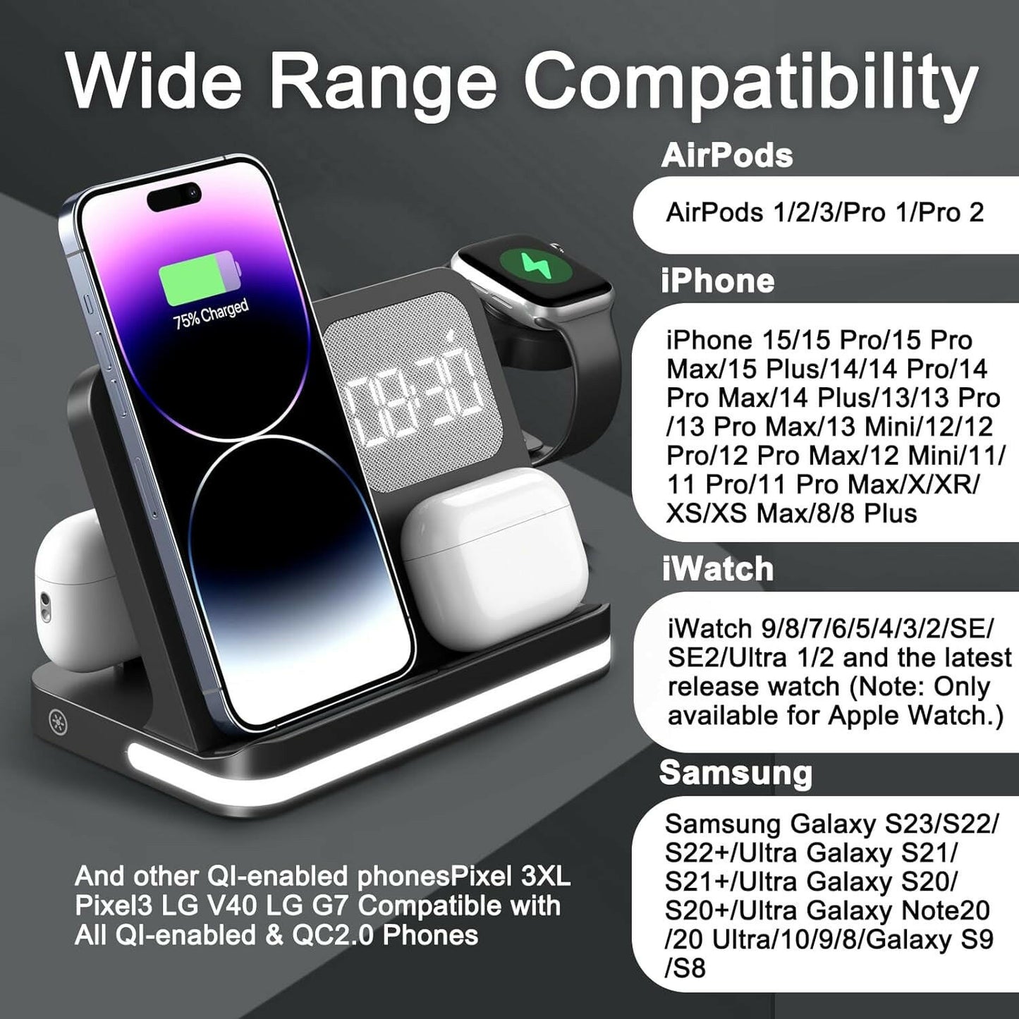 Charging Station for Multiple Devices Compatible with Iphone, Wireless Charging Station Iphone