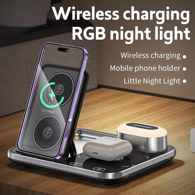 Magnetic Stand up Station Desktop Foldable 15W 10W Fast Qi Led Light 3 in 1 for Iphone Wireless Charger