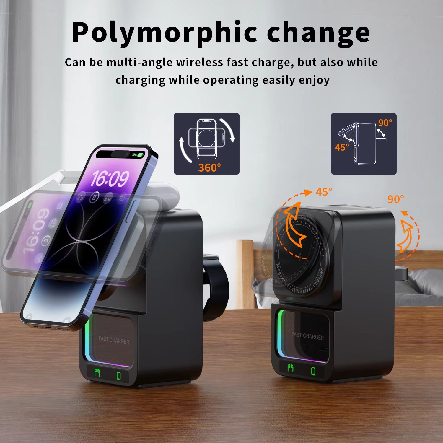 5 in 1 Wireless Charger Strong Magnet Five in One Sleep Aid Music Box BT Speaker Wireless Charger with RGB Lights