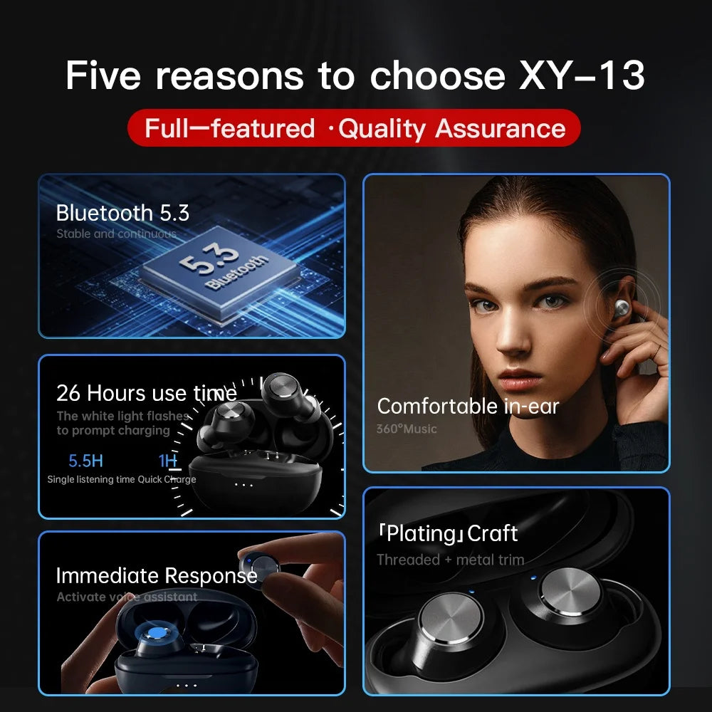 "XY13 Wireless TWS Earbuds - Waterproof In-Ear Headphones for Ultimate Sound Experience!"