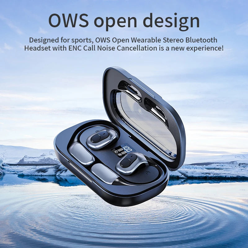 "J13 Ows Wireless Headset: Ultimate BT5.3 Noise Cancellation for Gaming & Sports - LED Battery Display & Waterproof Design!"