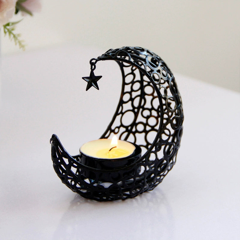 Accessible Luxury Crescent Moon Candlestick - Black & Gold Metal Candle Holder for Modern Weddings & Festive Decor