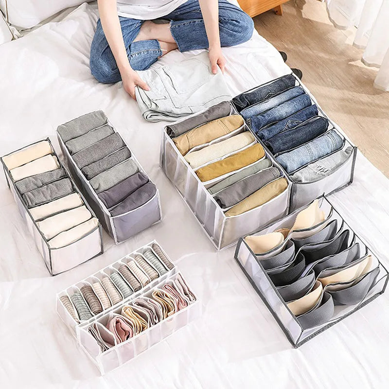 4PCS Clothes Organizer Storage Box | Foldable Wardrobe Drawer Organizer for Jeans, Pants, Underwear, Socks, Ties & T-Shirts