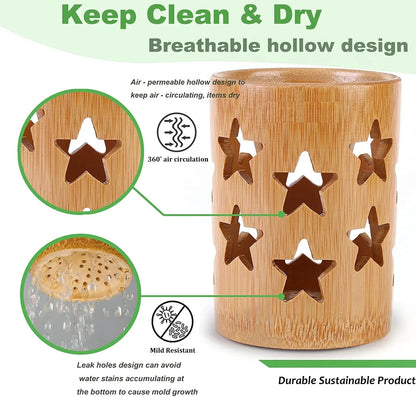 Bamboo Toothbrush Holder & Accessories - Eco-Friendly Circular Organizer for Brushes and Makeup