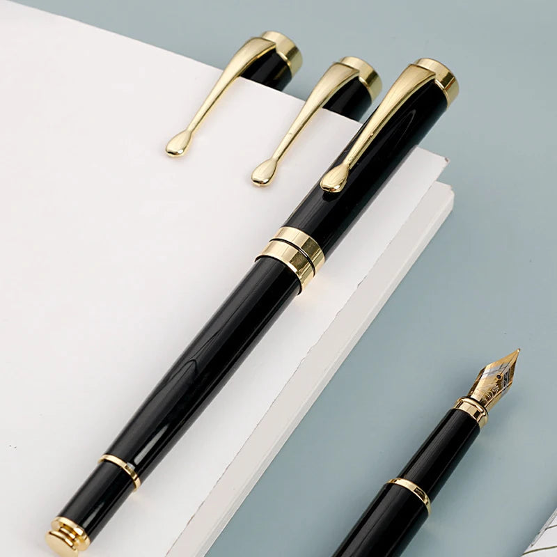 Luxury Golden Text Fountain Pen | Custom Engraving Gift for Men | High-Quality Metal Writing Instrument for School & Office Supplies