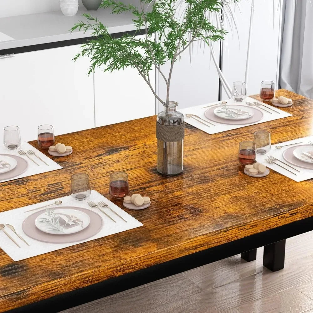 Industrial Brown Dining Table Set | Modern Kitchen Set with 2 Benches | 43.4" Dining Table for Home & Restaurant