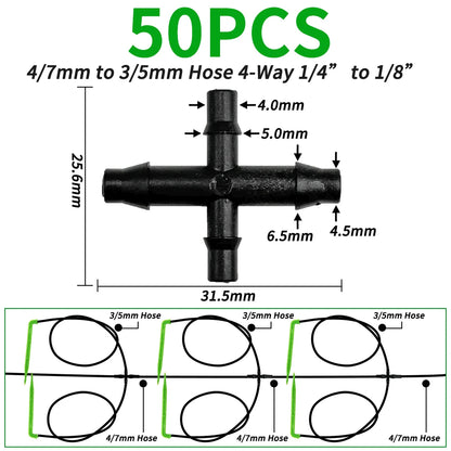 Oasis 50PCS Plastic Barbed 3-Way Tee Connectors | Ideal for 3/5mm Tubing in Micro Drip Irrigation Systems | Durable Garden Watering Kits