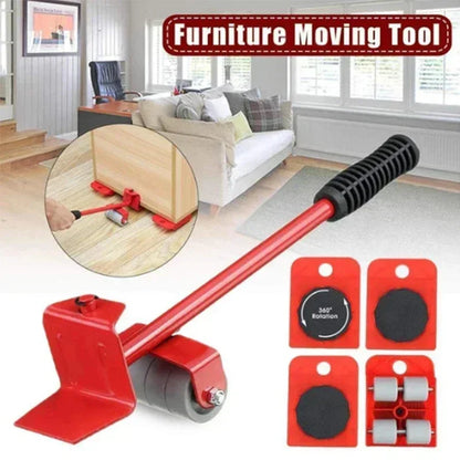 5-Piece Heavy-Duty Furniture Mover Tool Set | Professional Moving Roller & Lifter with Wheel