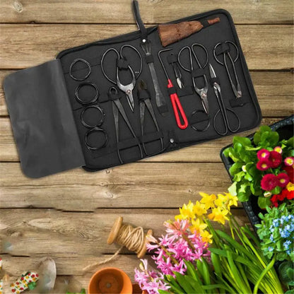 Bonsai Tool Set | Carbon Steel Multifunctional Scissors Kit | Garden Pruning and Styling Tools in Nylon Case | 10 Pieces