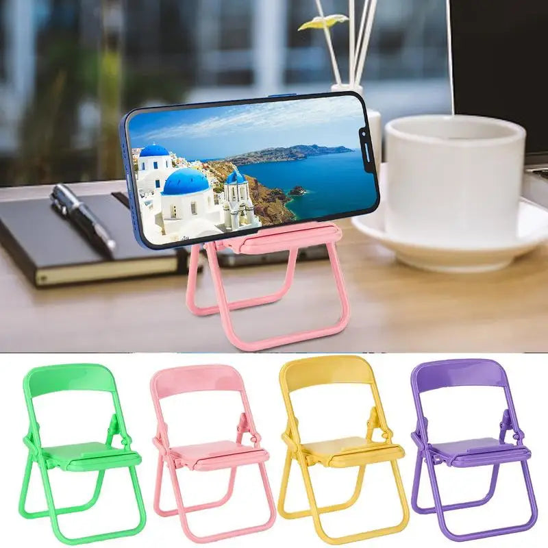 Mini Folding Chair Phone Holder | Portable & Cute Colorful Adjustable Stand for iPad & Mobile Phones | Durable Desktop Lazy Holder