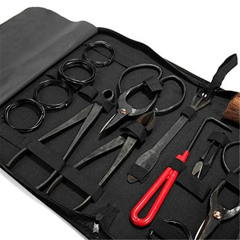 Bonsai Tool Set | Carbon Steel Multifunctional Scissors Kit | Garden Pruning and Styling Tools in Nylon Case | 10 Pieces