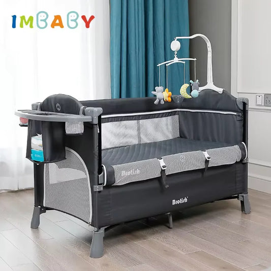 IMBABY Multifunctional Foldable Baby Crib with Diaper Table | Rocking Cradle for Newborns | Space-Saving Double Decker Cot for Kids 3-6 Years