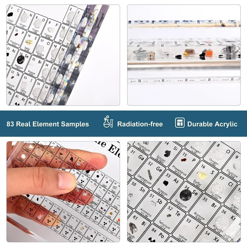 Clear Acrylic Real Periodic Table Display | Mendeleev’s Periodic Table with Real Element Samples | Perfect Science Gift & Home Decoration