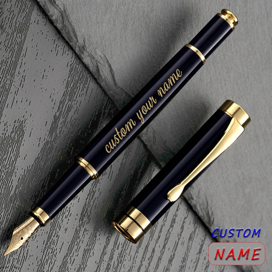 Luxury Golden Text Fountain Pen | Custom Engraving Gift for Men | High-Quality Metal Writing Instrument for School & Office Supplies