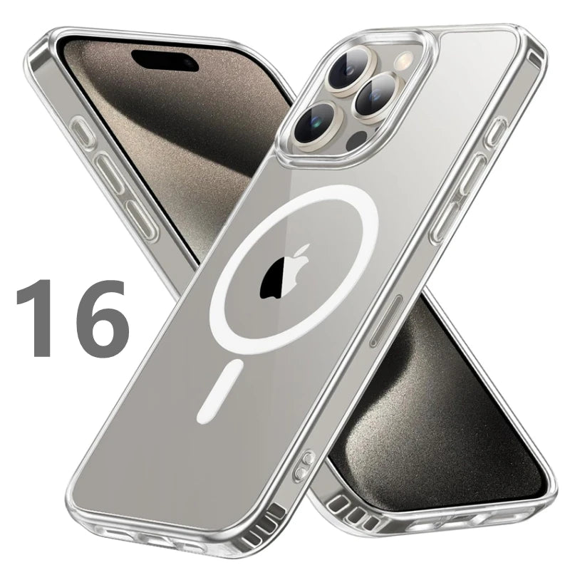 Magnetic Clear Case for iPhone 16 15 14 13 12 11 Pro Max – Transparent Half-Wrapped Case with Magsafe Compatibility & Wireless Charging