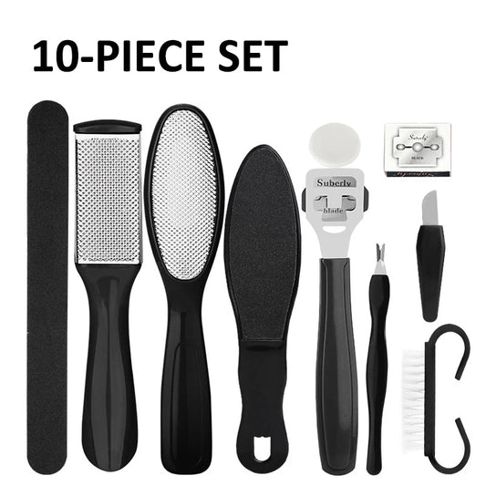 OLOEY 10-in-1 Pedicure Set – Stainless Steel Double-Sided Foot Care Tool for Exfoliating and Callus Removal