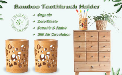 Bamboo Toothbrush Holder & Accessories - Eco-Friendly Circular Organizer for Brushes and Makeup