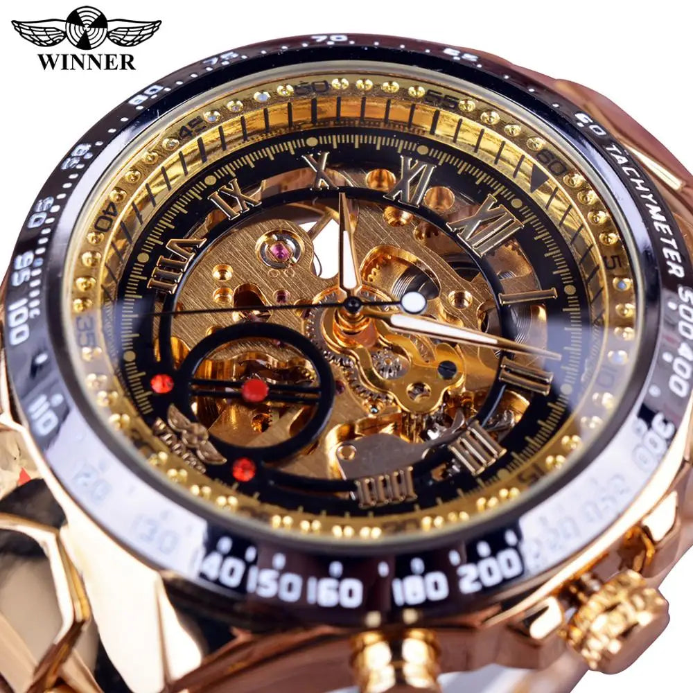 T-WINNER Mechanical Sport Watch for Men | Luxury Stainless Steel Automatic Skeleton Watch | Fashion Bezel Design