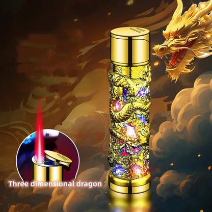 Metal 3D Relief Dragon Lighter - Windproof Butane Turbo Red Flame Lighter for Men & Women - Trendy Cigarette Accessories & Unique Gift