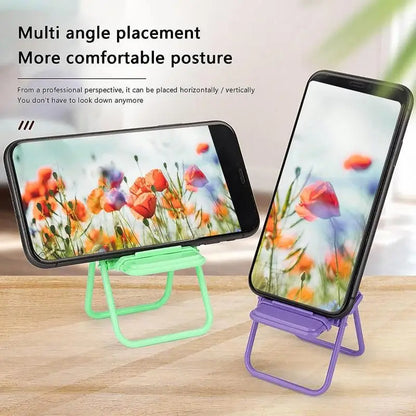 Mini Folding Chair Phone Holder | Portable & Cute Colorful Adjustable Stand for iPad & Mobile Phones | Durable Desktop Lazy Holder