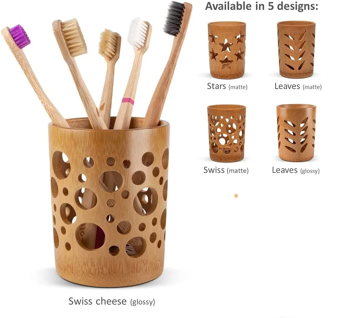 Bamboo Toothbrush Holder & Accessories - Eco-Friendly Circular Organizer for Brushes and Makeup