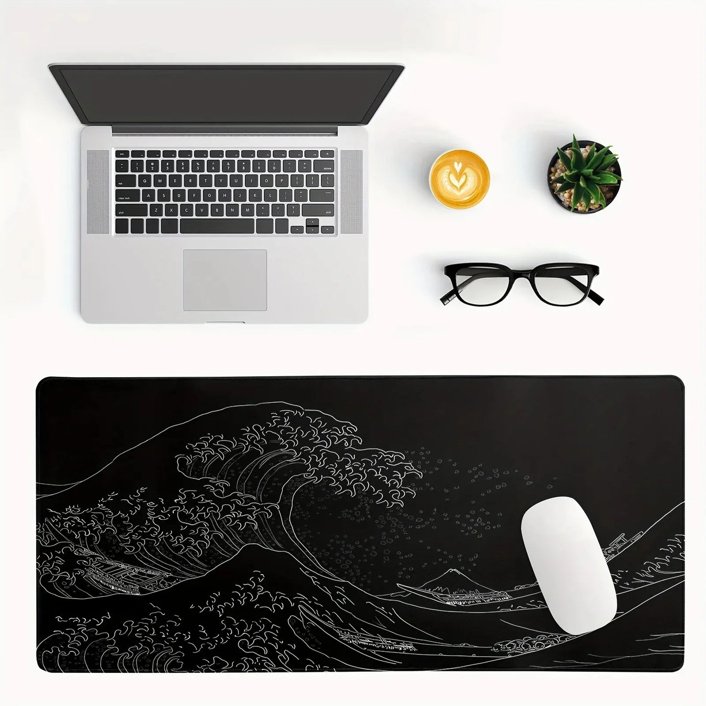 1PC Large Black Sea Wave Mouse Pad | 700x300mm Extended Gaming Mouse Pad with Stitched Non-Slip Rubber Base | Perfect for Desktop & Keyboard