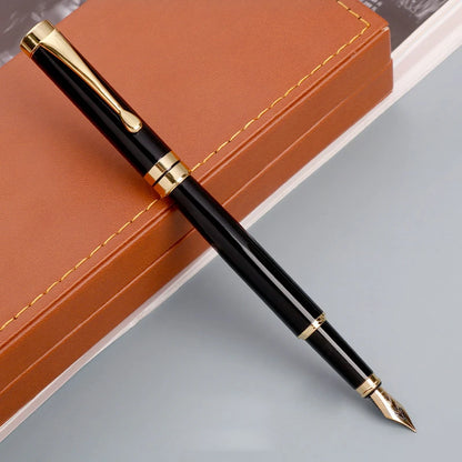 Luxury Golden Text Fountain Pen | Custom Engraving Gift for Men | High-Quality Metal Writing Instrument for School & Office Supplies