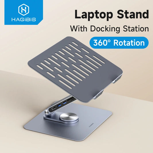 Hagibis Adjustable Aluminum Laptop Stand with USB-C Dock | Ergonomic Laptop Riser for MacBook, Windows Notebook, and Tablet