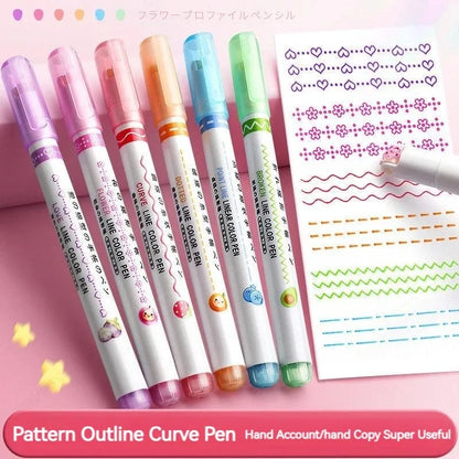 6-Piece Set Flower Line Shape Highlighter Pens | Kawaii Korean Style Roller Tip Markers | Perfect for School, Office & Gifts