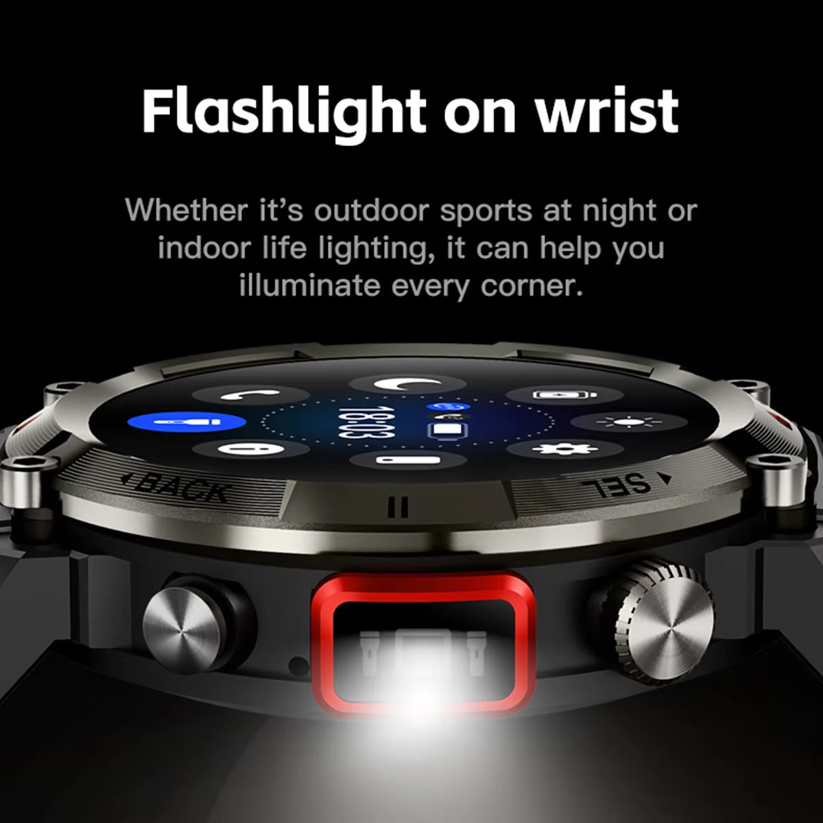 1.43 Inch TFT Full Touch Display Sports Smart Watch Multiple Sports Modes Digital Fashion GS100 Powerful Flashlight Smart Watch