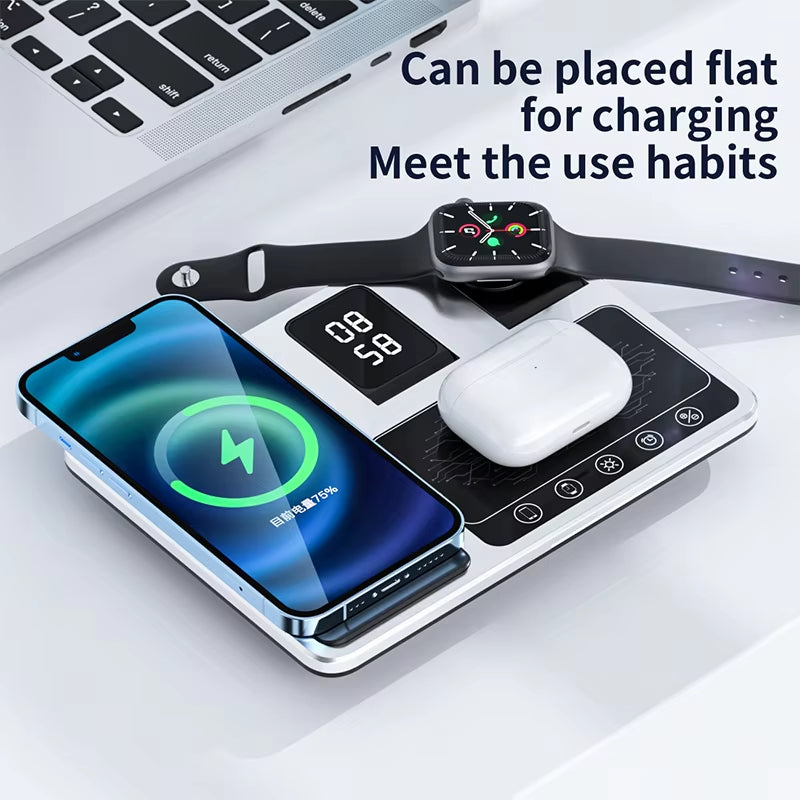 Multifunctional Foldable 4-In-1 Mobile Phones Wireless Charging Station Smart Touch Control Led Light Wireless Charger