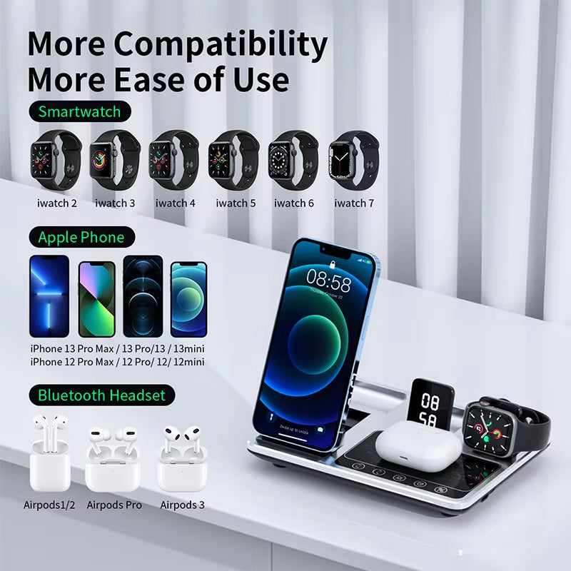 Multifunctional Foldable 4-In-1 Mobile Phones Wireless Charging Station Smart Touch Control Led Light Wireless Charger