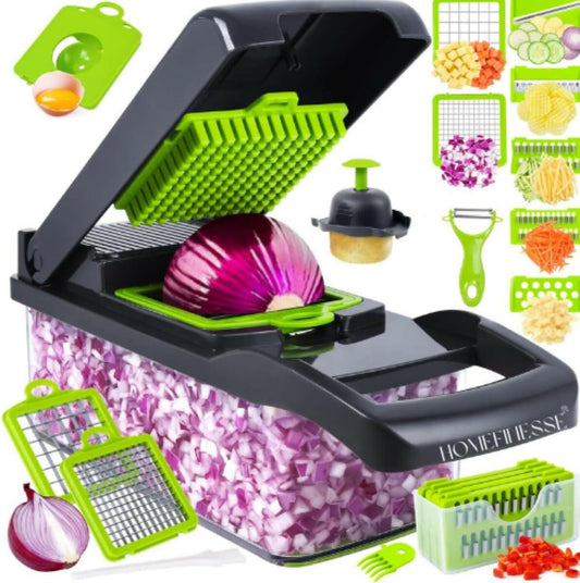 Vegetable Chopper, 16-In-1 Multifunctional Food Chopper, 8 Blades Vegetable Slicer, Onion Chopper Vegetable Cutter & Adjustable Veggie Slicer, Potato Dicer Chopper, Container for Salad Garlic | Grey